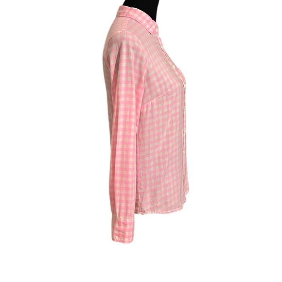 J Crew Gingham Checkered Button Up Boy Shirt  Barbie Pink & White Size 0 EUC - Picture 3 of 13